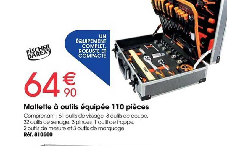 mallete à outils équipée 110 pièces fischer darex