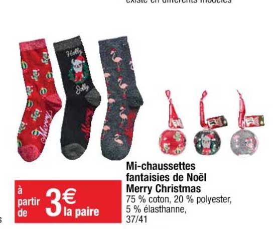 mi-chaussettes fantaisies de noël merry christmas
