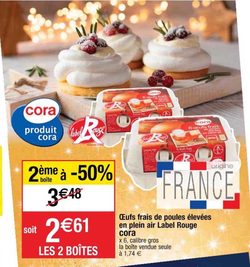 œufs frais de poules élevées en plein air label rouge cora