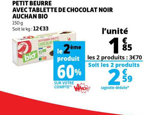 Petit Beurre Avec Tablette De Chocolat Noir Auchan Bio