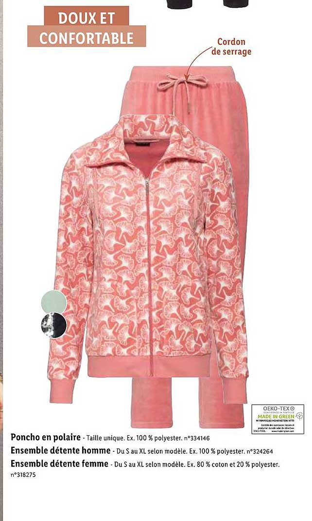 poncho en polaire, ensemble détente homme, ensemble détente femme