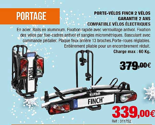 porte vélos finch 2 vélos garantie 2 ans