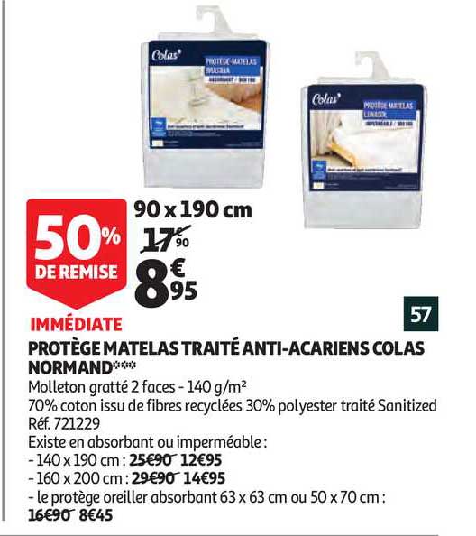 protège matelas traité anti acariens cols normand