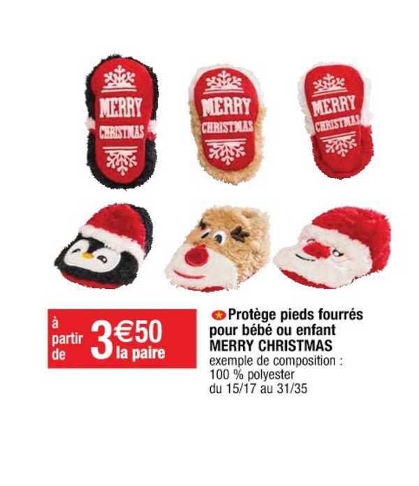 protège pieds fourrés pour bébé ou enfant merry christmas