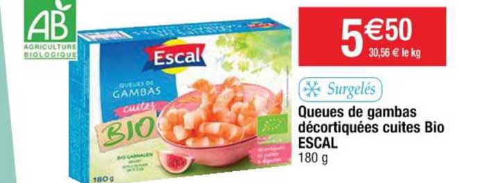 Queues De Gambas Décortiquées Cuites Bio Escal
