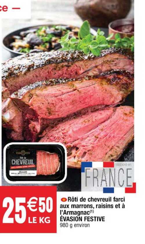 rôti de chevreuil farci aux marrons, raisins et à l'armagnac évasion festive