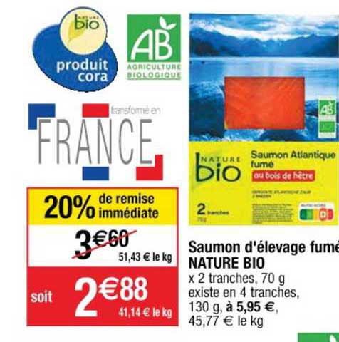 saumon d'élevage fumé nature bio