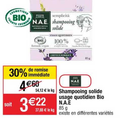 shampooing solide usage quotidien bio n.a.e.