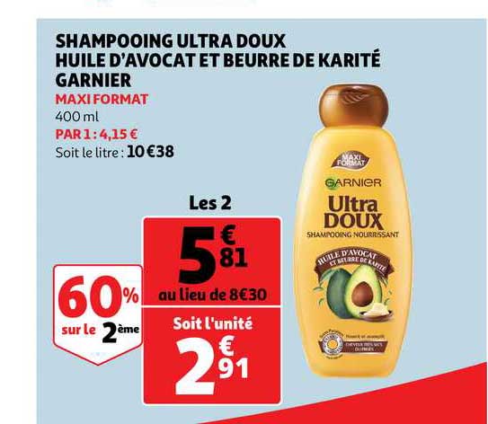 Shampooing Ultra Doux Huile D'avocat Et Beurre De Karité Garnier