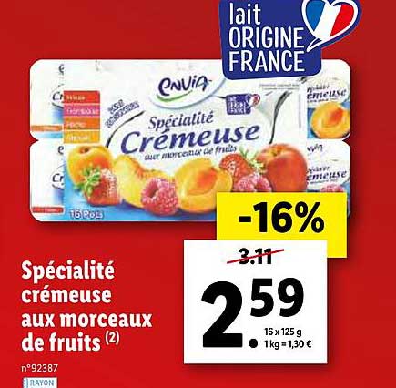 Spécialité Crémeuse Aux Morceaux De Fruits