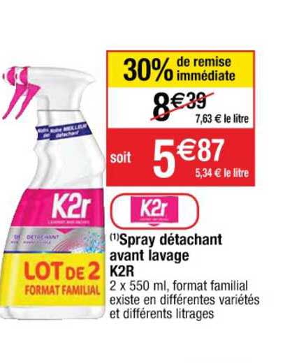 spray détachant avant lavage k2r