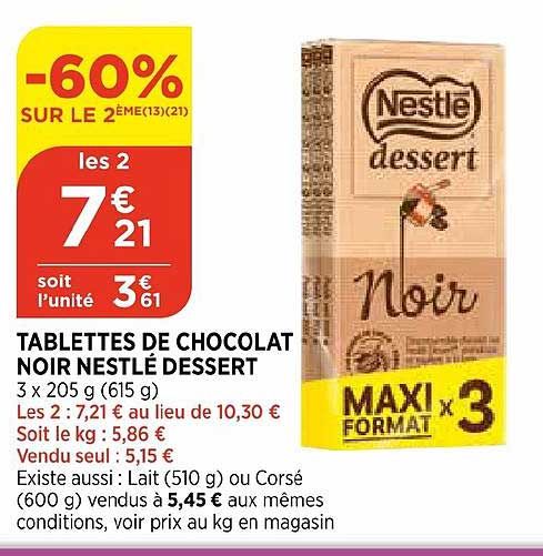 Tablettes De Chocolat Noir Nestlé Dessert