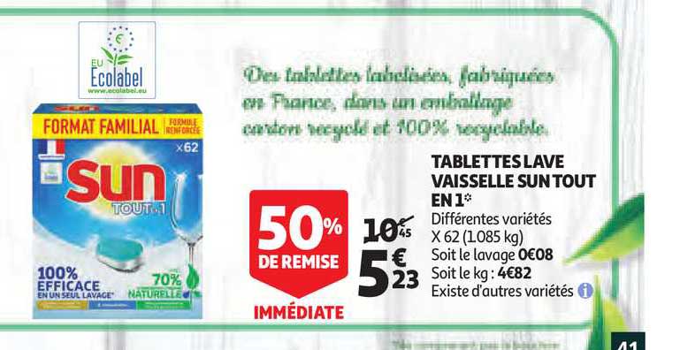 tablettes lave vaisselle sun tout en 1