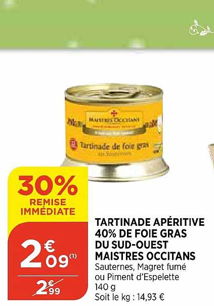 tartinade apéritive 40% de foie gras du sud-ouest maistres occitans