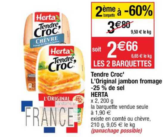 Tendre Croc' L'original Jambon Fromage -25% De Sel Herta