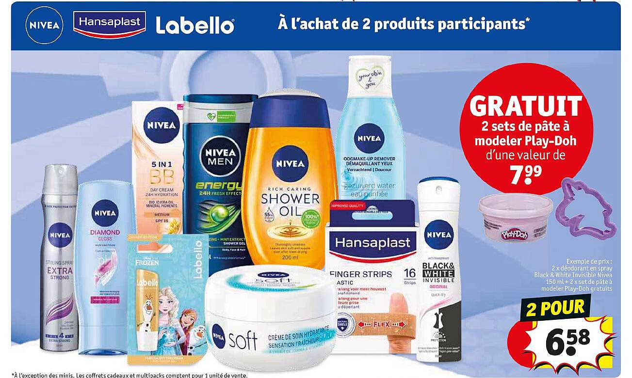 2x Déodorant En Spray Black & White Invisible Nivea 150ml + 2 X Set De Pâte à Modeler Play-doh Gratuits