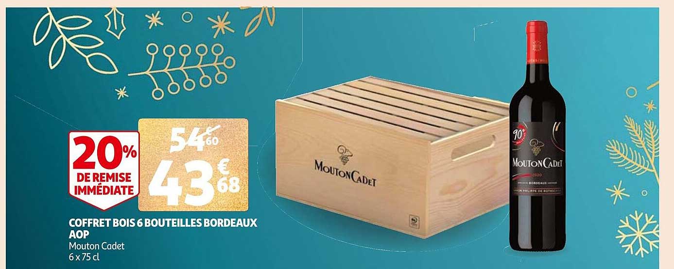 coffret bois 6 bouteilles bordeaux aop mouton cadet