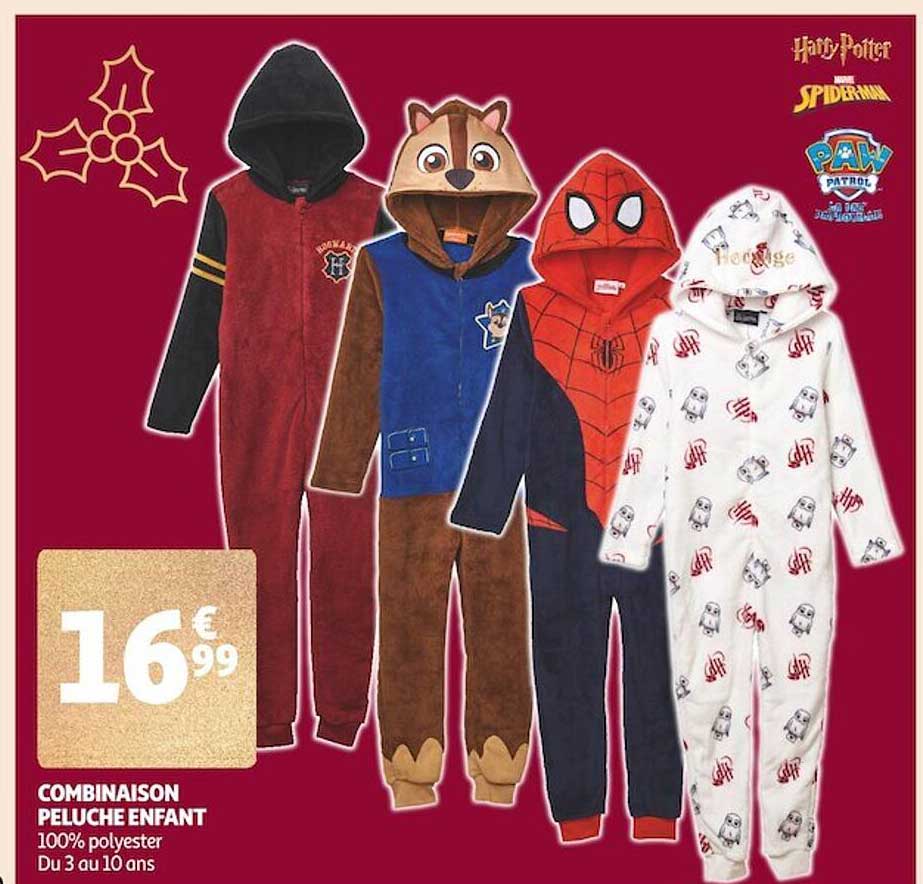 combinaison peluche enfant harry potter, spider-man, paw patrol