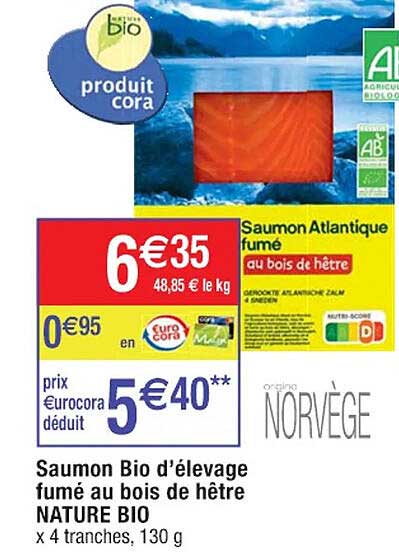 saumon bio d'élevage fumé au bois de hêtre nature bio