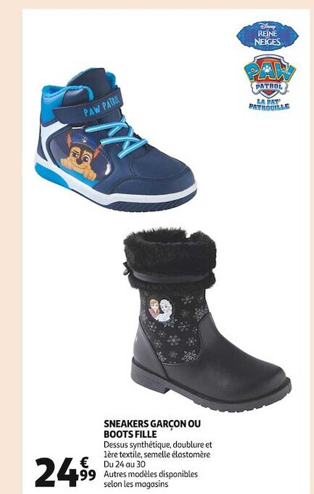 sneakers garçon ou boots fille paw patrol