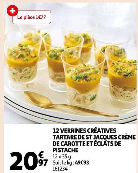 12 verrines créatives tartare de st jacques crème de carotte et éclats de pistache