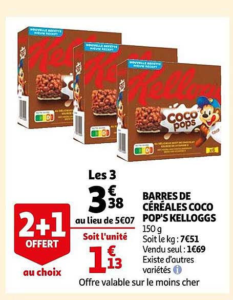 barres de céréales coco pop's kellogg's