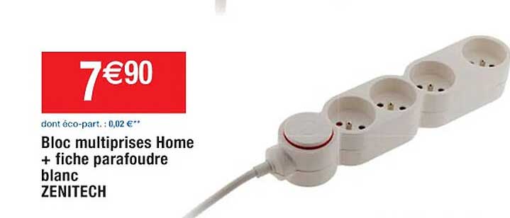 bloc multiprises home + fiche parafoudre blanc zenitech