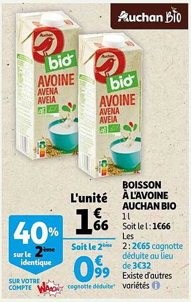 boisson à l'avoine auchan bio