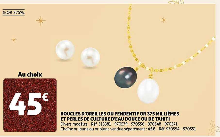 boucles d'oreilles ou pendentif or 375 millièmes et perles de culture d'eau douce ou de tahiti