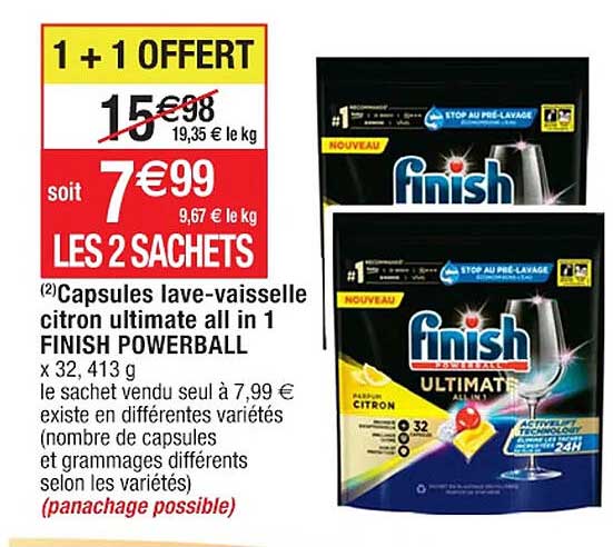 capsules lave-vaisselle citron ultimate all in 1 finish powerball