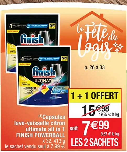 capsules lave-vaisselle citron ultimate all in 1 finish powerball