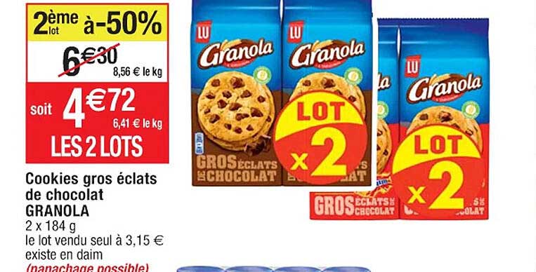 Cookies Gros éclats De Chocolat Granola