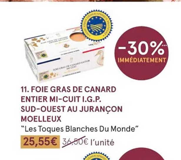 foie gras de canard entier mi-cuit i.g.p. sud-ouest au jurançon moelleux "les toques blanches du monde"