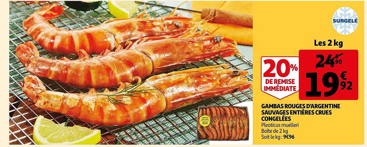 Gambas Rouges D'argentine Sauvages Entières Crues Congelées
