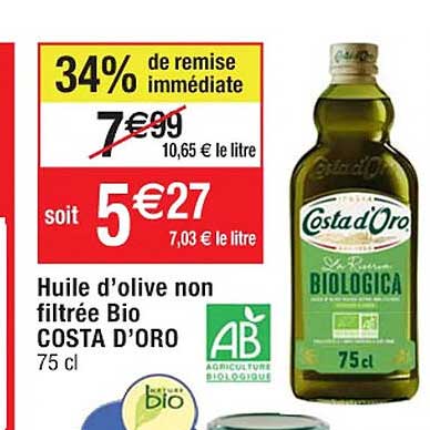 huile d'olive non filtrée bio costa d'oro