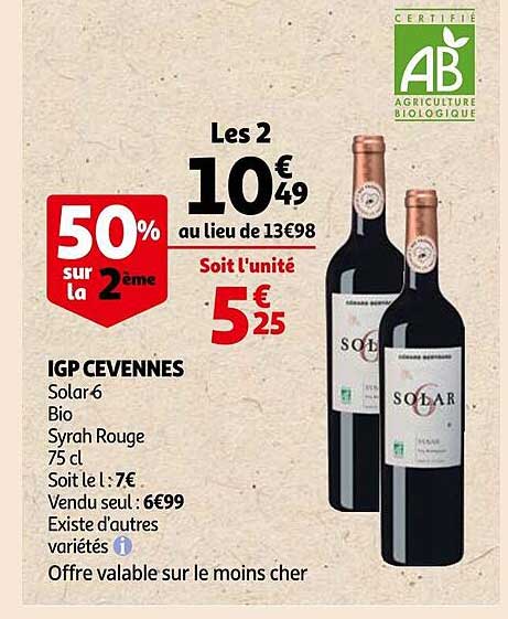 Igp Cevennes Solar 6 Bio Syrah Rouge