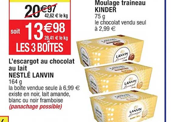 l'escargot au chocolat au lait nestlé lanvin, moulage traîneau kinder