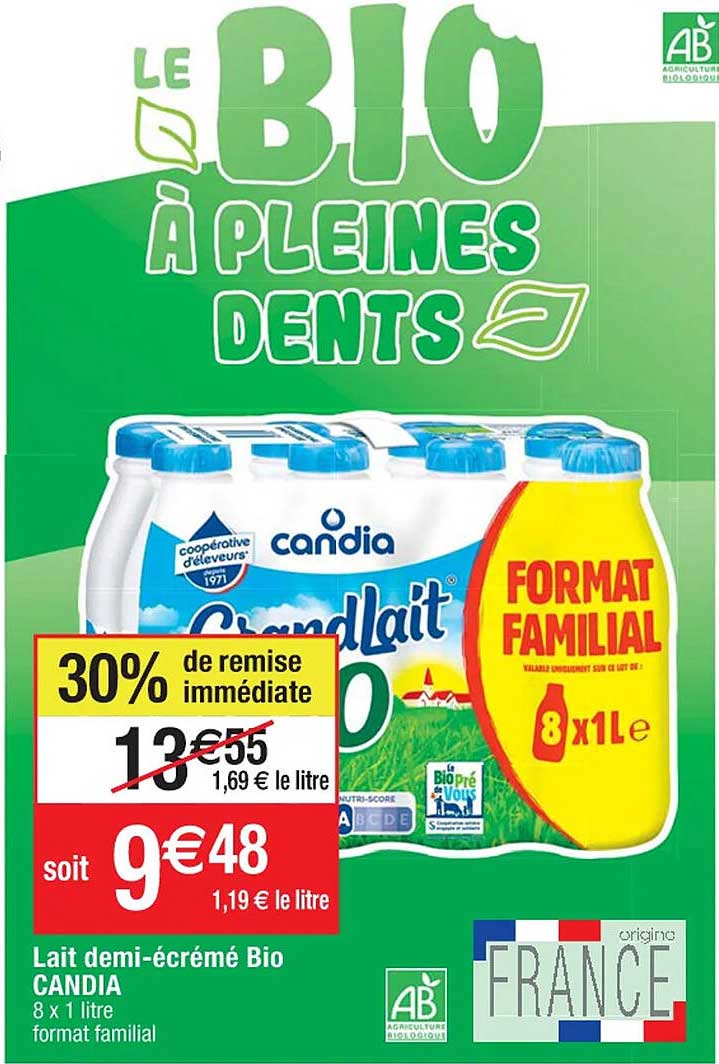 lait demi-écrémé bio candia