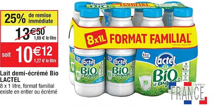 lait demi-écrémé bio lactel