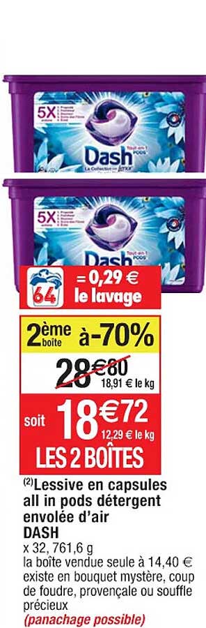lessive en capsules all in pods détergent envolée d'air dash