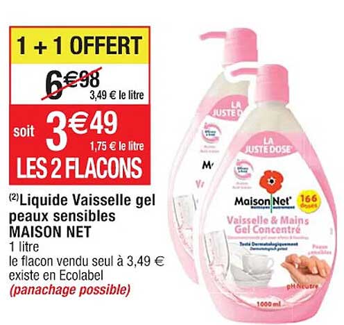 liquide vaisselle gel peaux sensibles maison net