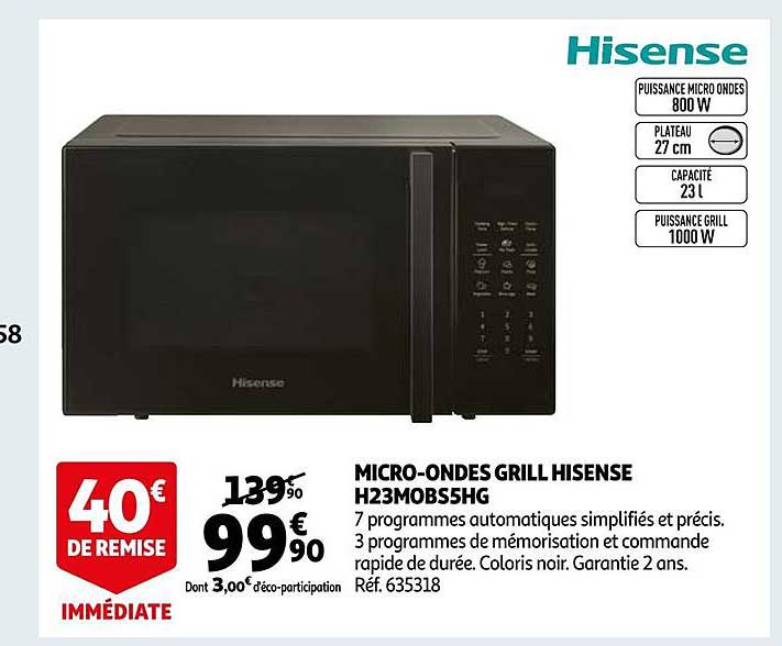 micro-ondes grill hisense h23mobs5hg