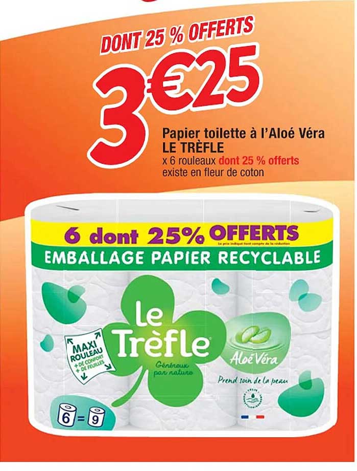 papier toilette à l'aloé véra le trèfle