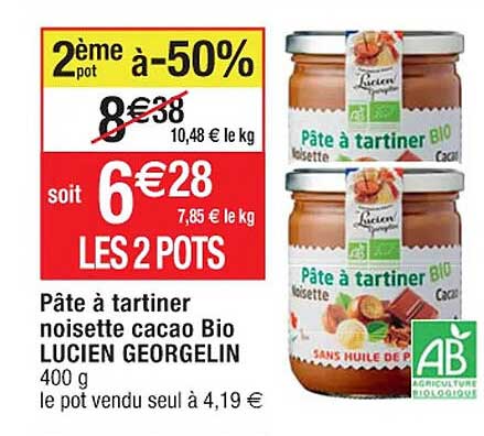 pâte à tartiner noisette cacao bio lucien georgelin