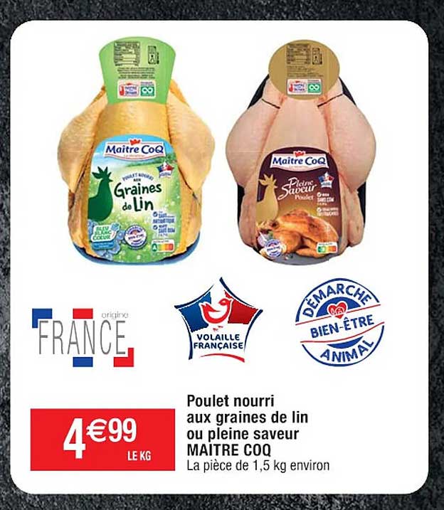 poulet nourri aux graines de lin ou pleine saveur maître coq
