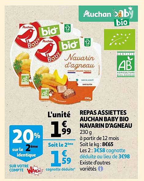 Repas Assiettes Auchan Baby Bio Navarin D'agneau