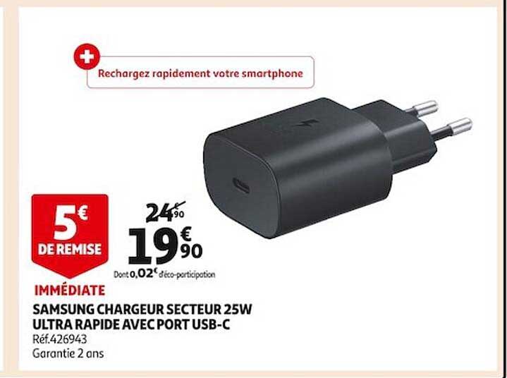 samsung chargeur secteur 25w ultra rapide avec port usb-c