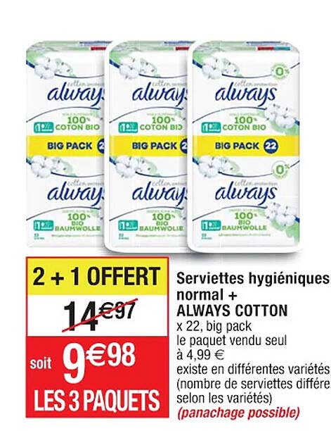 serviettes hygiéniques normal+ always cotton