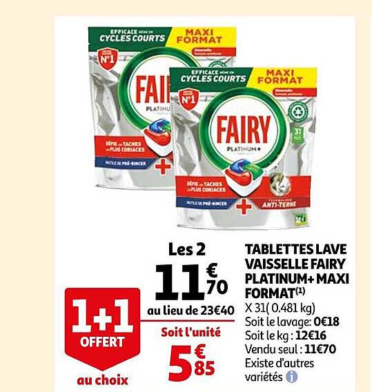 tablettes lave vaisselle fairy platinum+ maxi format
