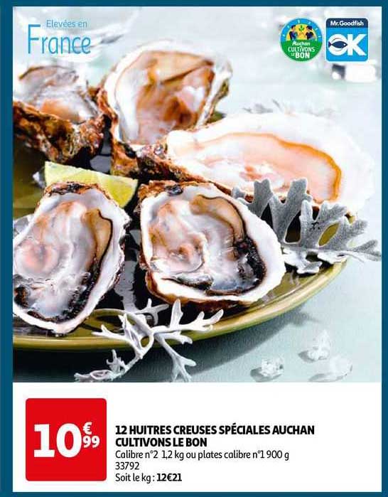 12 huîtres creuses spéciales auchan cultivons le bon
